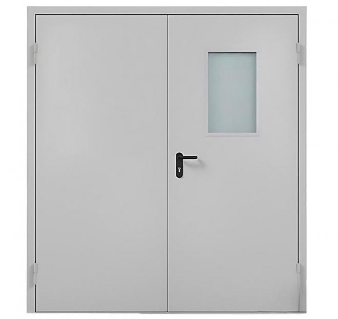 Техническая двустворчатая дверь с стеклом № 1